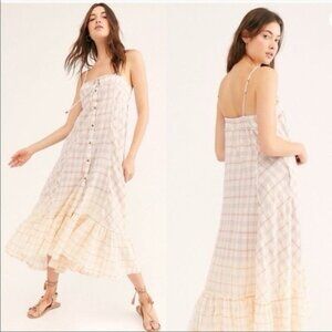 Free People Plaid City Maxi Dress Small New